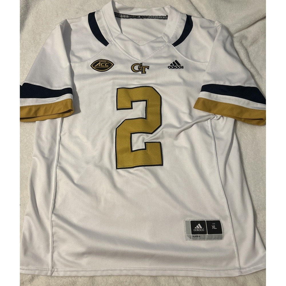 Adidas Georgia Tech Yellow Jackets #2 Football Jersey White Gold Mens XL